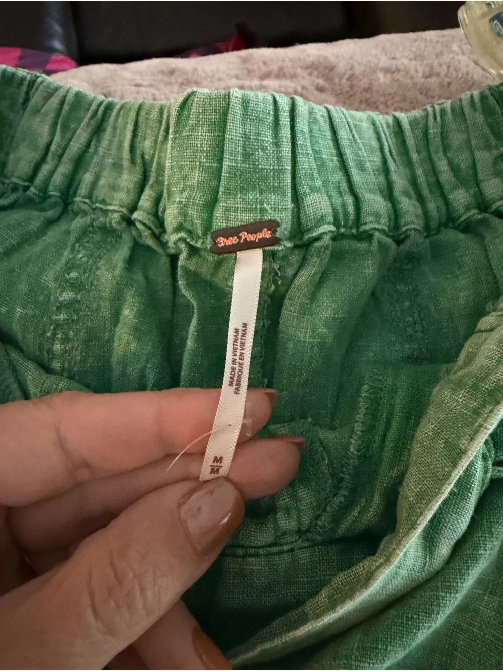 Free People Rolling Hills Green Linen Blend Pull-On Pants NWT Medium